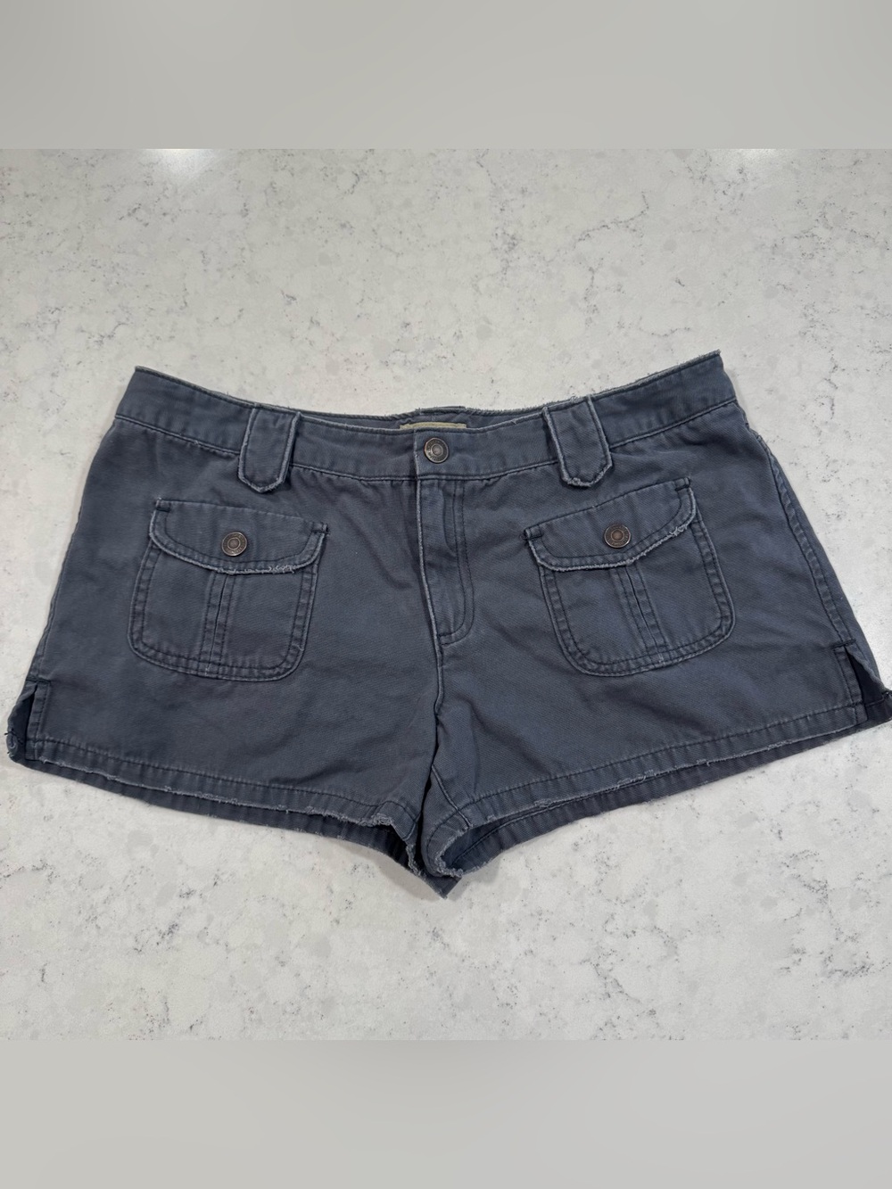 Y2K American Eagle Low-Rise Sz 10 Chino Shortie Shorts Slate Blue 2.5" Inseam